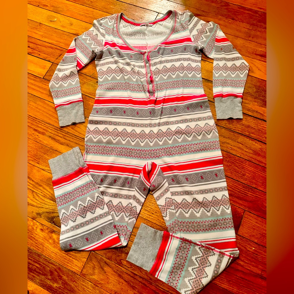 Victoria’s Secret Pink  White Printed  One Piece onesie Pajamas Size Large